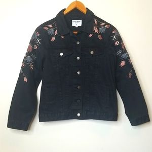 Dark Floral Embroider Denim Jean Jacket